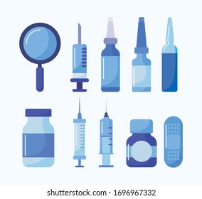 set of icons laboratory and vaccination vector illustration design