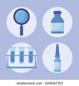 conjunto de iconos diseño de la ilustración vectorial de laboratorio y vacunación