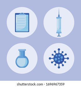 set of icons laboratory and vaccination vector illustration design