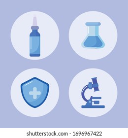 conjunto de iconos diseño de la ilustración vectorial de laboratorio y vacunación