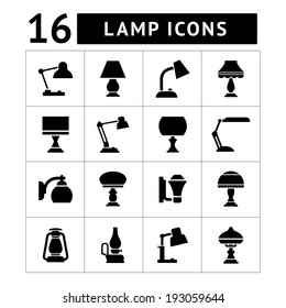 Set icons of lamps isolated on white. Vector illustration