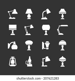 Set icons of lamps isolated on black. Vector illustration