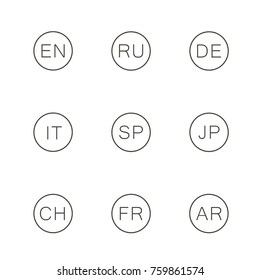 Set icons language - english, russian, spanish, japanese, chinese, german, arabic, italian. Vector.
