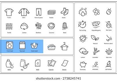 Set of icons for laundry clothes. The outline icons are well scalable and editable. Contrasting vector elements are good for different backgrounds. EPS10.