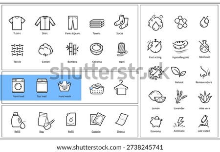 Set of icons for laundry clothes. The outline icons are well scalable and editable. Contrasting vector elements are good for different backgrounds. EPS10.