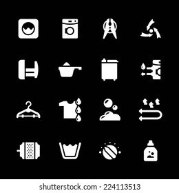 Set icons of laundry isolated on black. Vector illustration