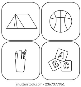 Set of icons of leisure learning logos symbol panel category for website internet order interior for home vector illustration