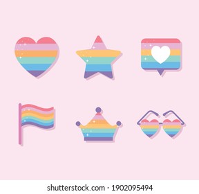 set of icons with lgbtq pride colors vector illustration design