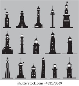 Set Icons of Lighthouses. Vector illustration