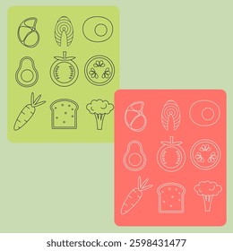 set of icons in line out style, healthy food.
