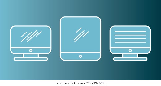 A set of icons for a line related to electronics and devices. Linear icons of computers and mobile phones. Collection of vector signs.