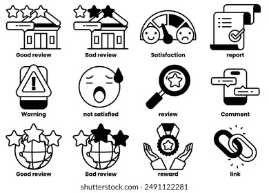 A Set of icons in line style in the concept About the business and reviews