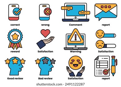 A Set of icons in line style in the concept About the business and reviews
