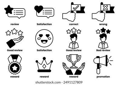 A Set of icons in line style in the concept About the business and reviews