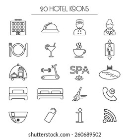 Set of icons of linear hotel service. Isolated. vector illustration 