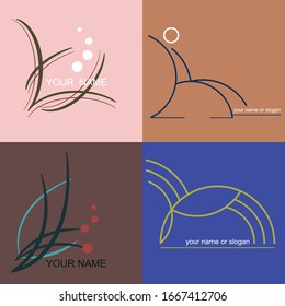 conjunto de iconos logo de esquema lineal estilizado hombre natural sobre fondo azul marrón rosa