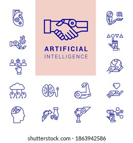 A set of icons in the linear style of artificial intelligence, robots and various modern technologies. EPS 10. Vector illustration.
