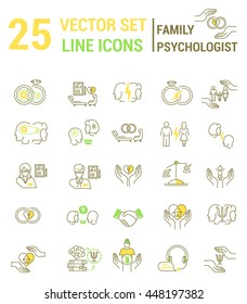 Set of icons in linear style on the subject of family psychological process.