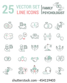 Set of icons in linear style on the subject of family psychological process.