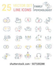 Set of icons in linear style on the subject of family psychological process.