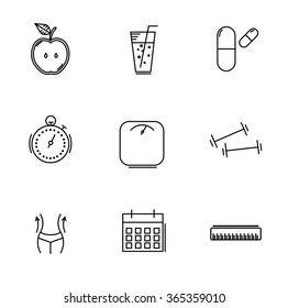 Set of icons of linear weight loss. Vector illustration