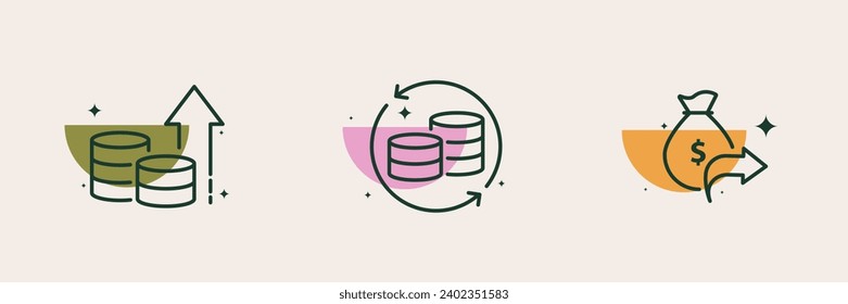 Set of icons line.stack of money coins.business.illustration vector