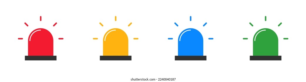 A set of icons for lit rotating lights. Emergency sirens and emergency alerts. Police lamps. Vectors.