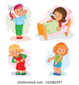 Set icons little girl sick