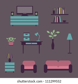 Set of icons for living room. Vector illustration.