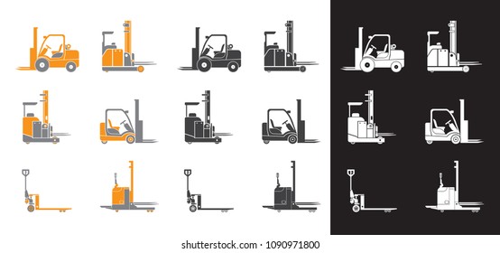 Set icons of loader equipment isolated. Three versions. Vector illustration