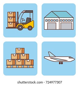 set of icons logistic delivery shipping work