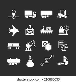 Set icons of logistic isolated on black. Vector illustration