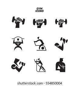 Set icons and logo for bodybuilding isolated on white