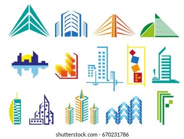 Set of Icons or logo concepts for Construction or Architectural Firms. Editable Clip Art. 