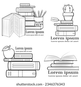 A set of icons or logo with text in modern line style. Black outline for web site design and mobile apps. Vector illustration on a white background.