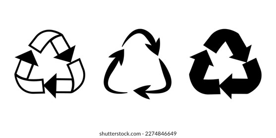 A set of icons and logos in black for recycling in a modern and trendy style. Eco and technology. Flat style. A symbol of caring for nature.