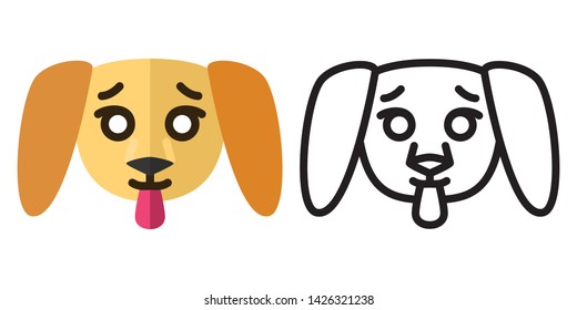Set of icons - logos in linear and flat style. The head of a cute puppy. Vector illustration