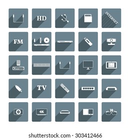 Set of icons with long shadow digital devices, part two, vector illustration.