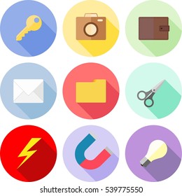 Set of icons with long shadows