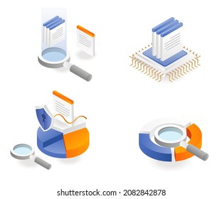 Un conjunto de iconos que buscan datos de análisis y chips