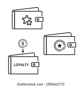 Set of icons for the loyalty program. Line icons. Bonus program. Vector.
