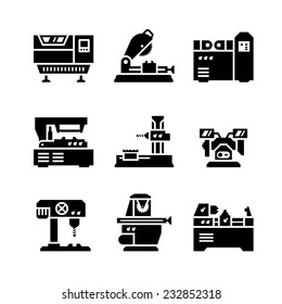 Set icons of machine tool isolated on white. Vector illustration