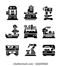 Set icons of machine tool isolated on white. Vector illustration