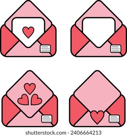 conjunto de iconos amor de correo