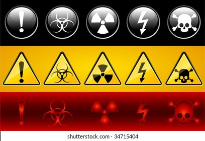 Set of icons of main warning symbols - vector