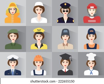 Set of icons of male profession for women. Vector. EPS10. Set of App Flat Icons with Man of Different Professions