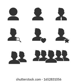 Set icons of man and boy, simple isolated pictogram, set of figures, group of people