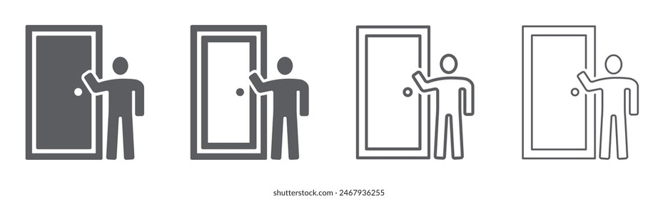 Set of icons man knocking a door. A man knocking door symbol, silhouette knock on the door. Vector. EPS10.