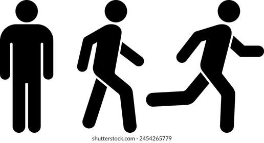 Set of icons of Man stands, walking and running