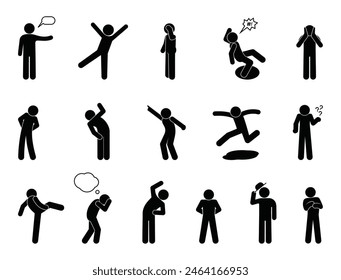 set of icons man, stick figure people, human silhouettes, stickmen isolated on white background